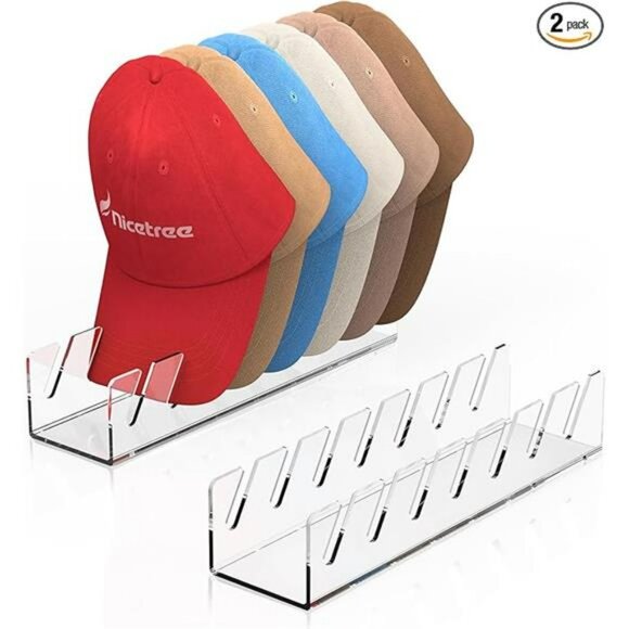 Clear Acrylic Hat Organizer Rack 2 Pack Baseball Cap Display Stand Closet Storag - Picture 7 of 7